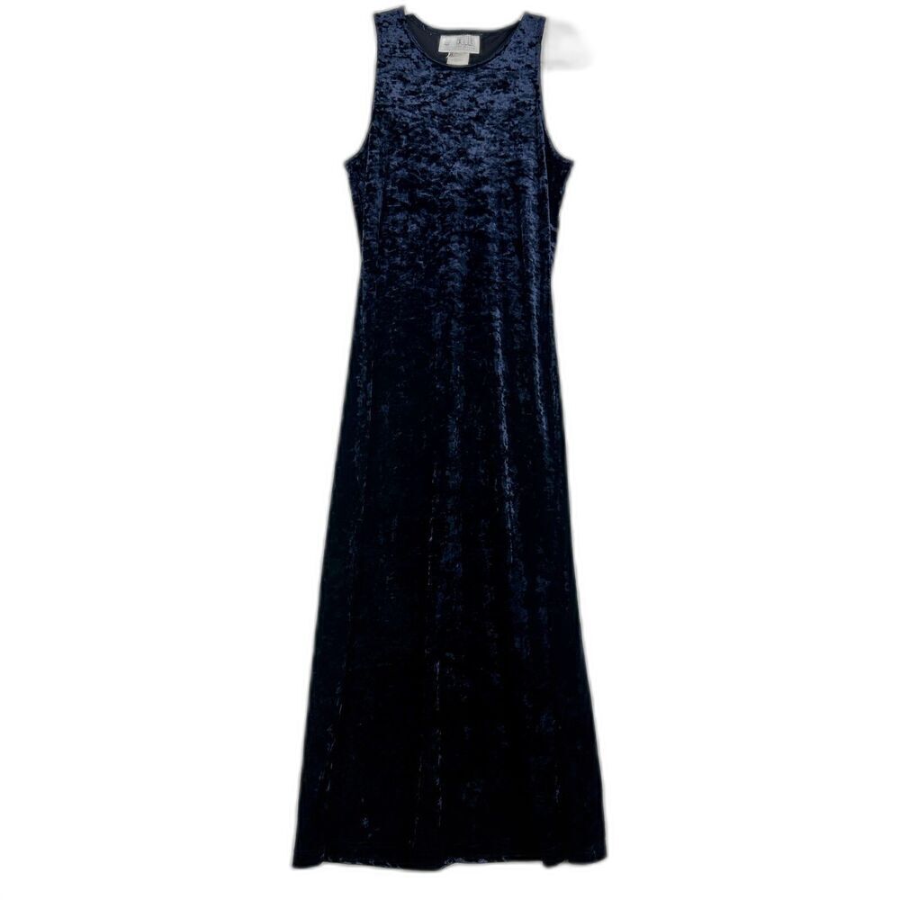 Vintage La Belle Velvet Maxi Dress Size Small Navy USA Made Stretch Witchy